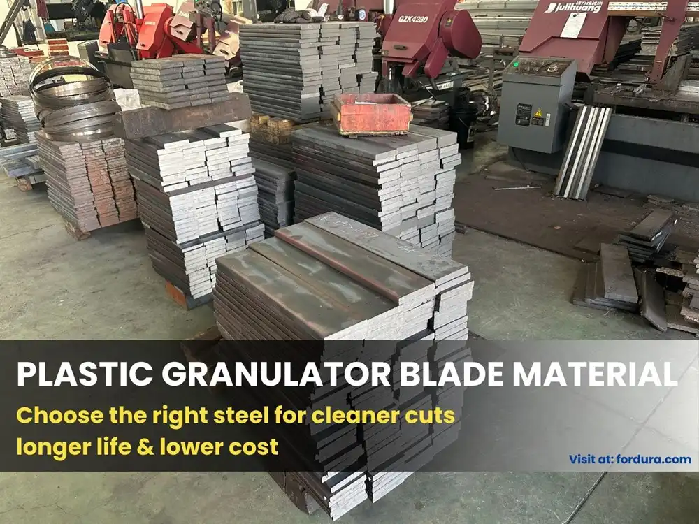 Plastic granulator blade material selection guide with granulator knives, wear-resistant blade steels, and recycling cutting system
